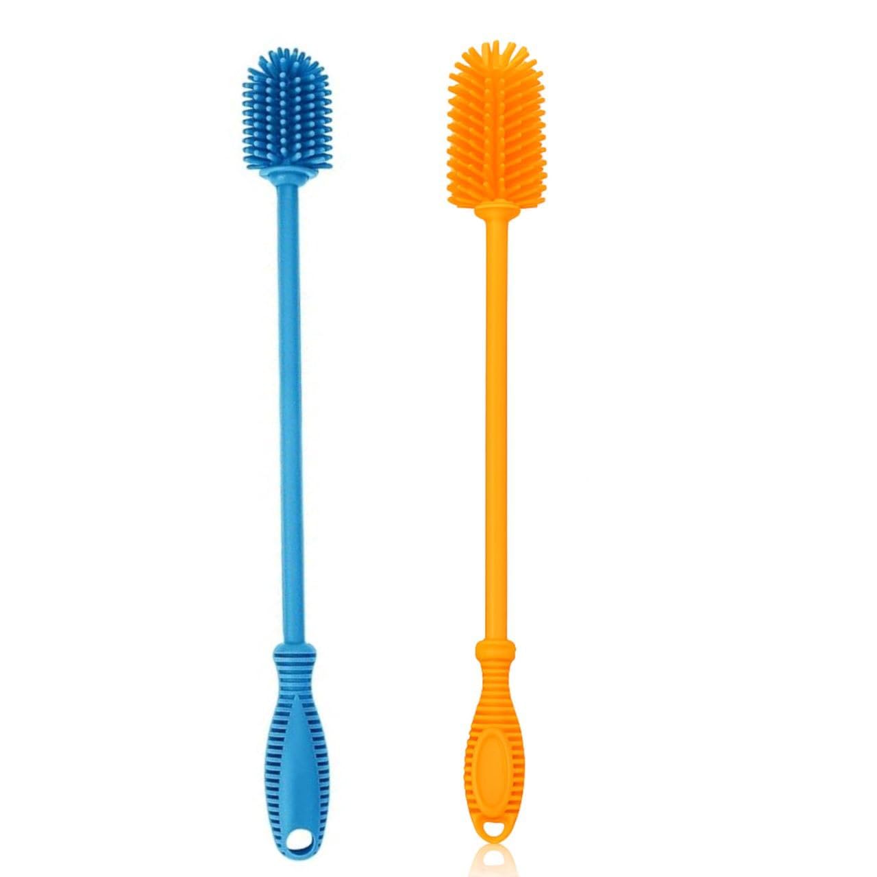 Pack of 2 Silicone Bottle Cleaning Brush with Long Handle,12.5 Inch,Water Bottle Cleaner for Baby Bottles, Hydro Flask, Sports Bottle,Tumblers,Vase & Glassware,Flexible Scratch-Free, Multicolor