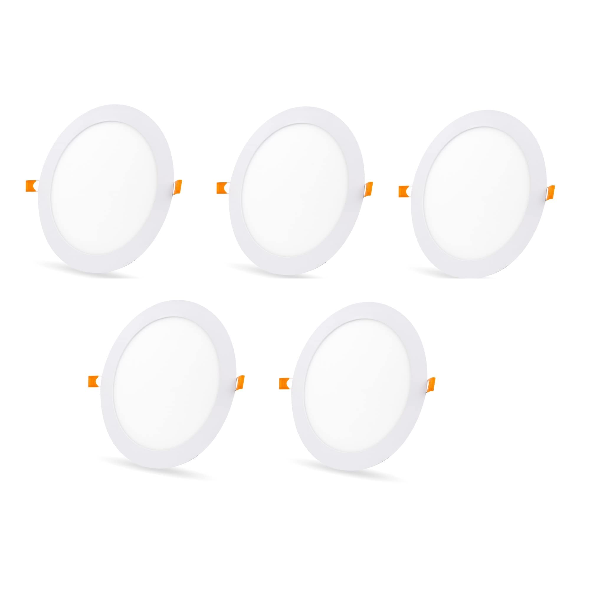 D'Mak 12 Watts Round Led Conceal Panel Light for False Ceiling & POP - White, Pack of 5