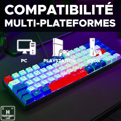 The G-Lab Keyz Hydrogen, tastiera Gamer 60%, semi-meccanica cablata Azerty, retroilluminazione multicolore, mini tastiera gamer silenziosa, formato compatto TKL, PC/PS5 (blu/bianco/rosso) - Tastiera gaming - Immagine 5