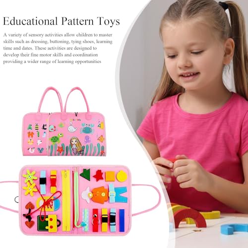 Générique Felt Activity Book, Kids Sensory Toy, Fine Motor Skill Builder, Preschool Life Skills Game for Children Boys Girls Home Road Trip Entertainment, 11.02x9.06x1.18 inches, Pink, 260g – Image 4