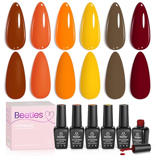Beetles Summer Gel Polish Set - 6 Colors Burgundy Red Orange Yell...