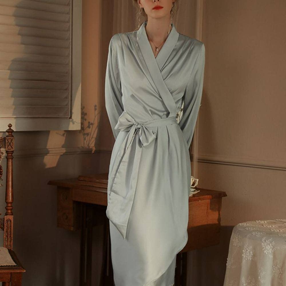 Camicia Da Notte Donna,Accappatoio In Raso Kimono Fiocco Con Lacci Abito Verde Salvia Scollo A V Vestaglia Leggera Lunga Camicia Da Notte Con Cintura Vestaglia Da Sposa Indumenti Da Notte Bademantel