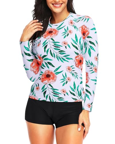Image of Daci Women Two Piece Rash Guard Long Sleeve Swimsuits with Short UPF 50+ | UPF 50+,High Waisted Short,Long Sleeve,High Neck,Built-in Brief,Quick Dry