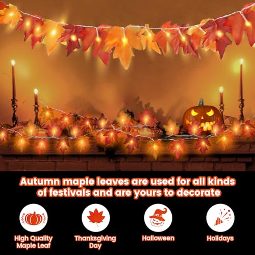 Moocii Fall String Lights Thanksgiving Decorations: Maple Leaf Garland with Lights Total 20ft 40 LED Orange Bulbs Battery Operated Fall Decor for Home Indoor Outdoor Room Autumn Harvest Halloween - Image 3