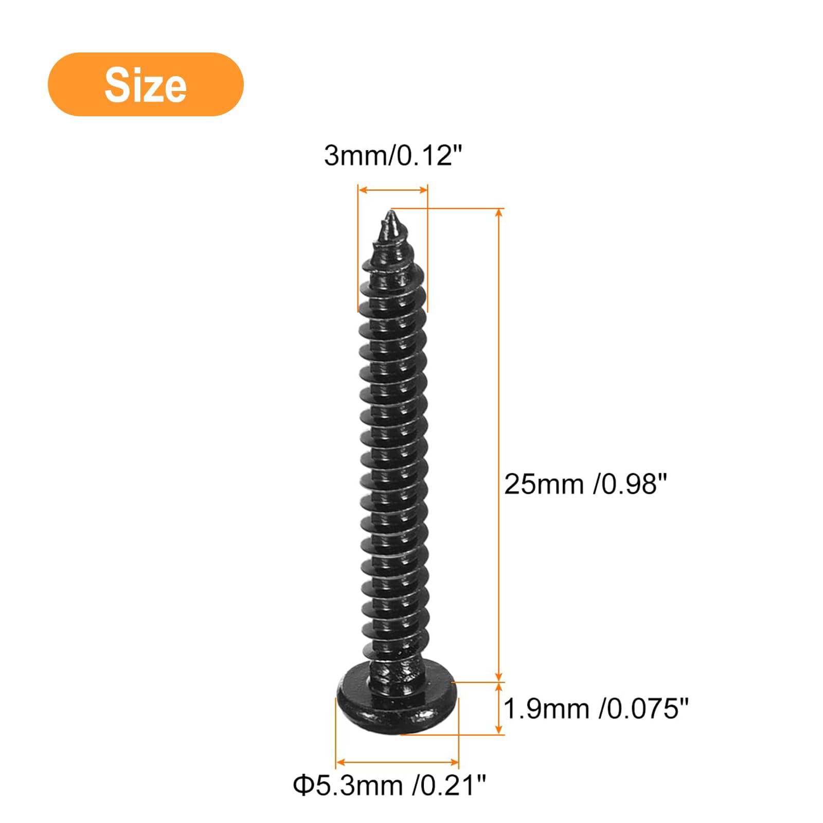 TA-VIGOR 100Pcs Self Tapping Screws, M3 Phillips Pan Head Screw, 25mm Round Head Tapping Screws - Image 2
