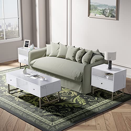 Aurorome Nightstand With Drawer, End Table With Storage, Side Table With Open Space, Bed Side Table For Bedroom, Modern Nightstand With Gold Metal Frame, Side Table For Bedroom, Living Room, White #TOP5