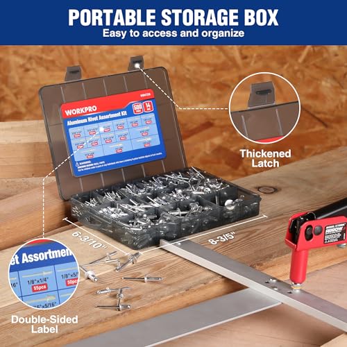 Workpro W004723 500Pcs Aluminum Blind Rivets, 14 Sizes Pop Rivets Assortment Kit thumb #4