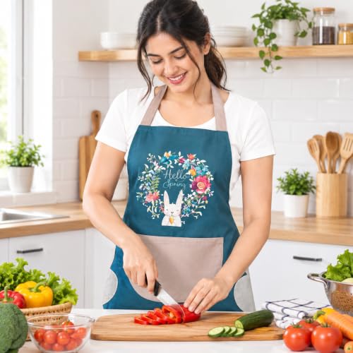 Image of 1 PCS Cooking Apron for Kitchen Waterproof Women With Big Front Pocket Hand Wiping Towel Kitchen Cloth Apron for Women Waterproof Apron for Dishwashing Cooking Aprons