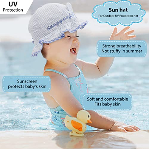 Image of SNOWIE SOFT Baby Hats for Girls, Hat for Baby Girl, Summer Hat Rabbit Ears Sun Hat Blue Stripy Bucket Hat for Outdoor UV Protection Baby Cap 6-12 Months