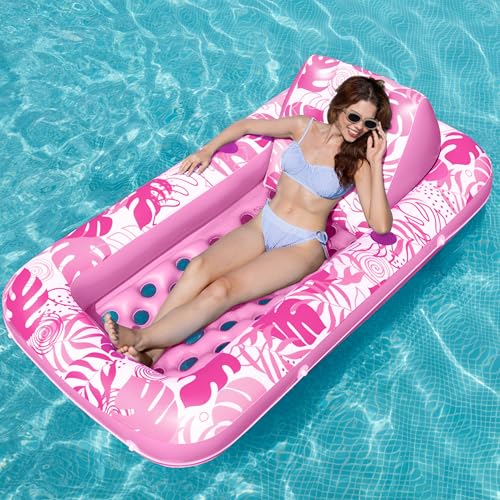 Sloosh 72'x38'/180x95 cm Luftmatratzte Pool für Erwachsene, aufblasbarer Sonnenpool mit Getränkehaltern, verstellbare Rückenlehne, Luftmatratze Wasser für Erwachsene, Sommerspaß, Wasserparty-Rosa