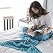 Mermaid Tail Blanket, Saplit Handmade Knitted Warm Sofa Quilt Living Room Sleeping Bag for Adults and Kids 180cm x 90cm (Light blue)
