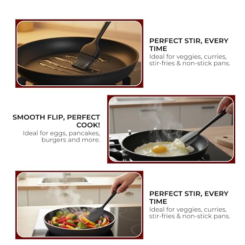 Image of Bagonias Silicone Spatula Set of 6, High Heat Resistant Kitchen Spatulas, One-Pieces Seamless Design, Perfect for Cooking Mixing & Baking and Non-Stick Cookware, BPA Free and Dishwasher Safe,Black