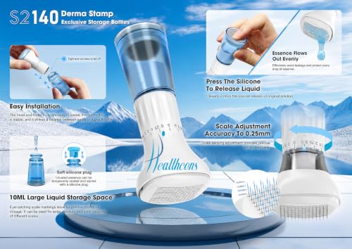 Image of S2 Upgraded Derma Stamp 140 | Adjustable Microneedle Serum Applicator with 10ml Refillable Bottle | Hydra Derma System for Enhanced Absorption & Skin Refresh | Face & Scalp Use