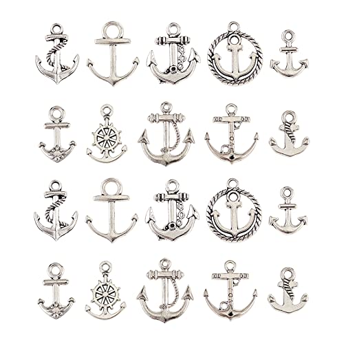 Airssory 100 Pcs 10 Styles Vintage Nautical Anchor Theme Charms Collection Bulk for Necklace Bracelet Jewellery Making and Crafting - Image 2