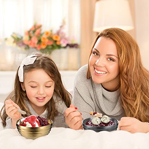 4er Edelstahl Schüsseln Doppelschicht Isolierte Nudelsuppe Schüssel Reis Schüssel Salat Schüssel Müslischalen, Schüsseln für Obst Getreide Snack Vorspeise, Geschirrspüler Sicher,14cm (Gold&Schwarz)