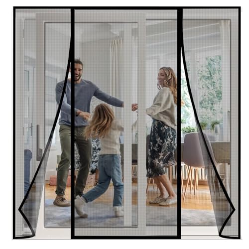 Moustiquaire Baie Vitree Coulissante 270x270cm Noir Rideaux Anti Mouches pour Porte Magnétique Moustique Toile Insect Ecran