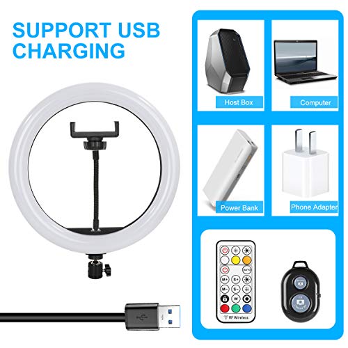 image for VCOO 10”RGB Selfie Ring Light with Tripod Stand & Cell Phone Holder 