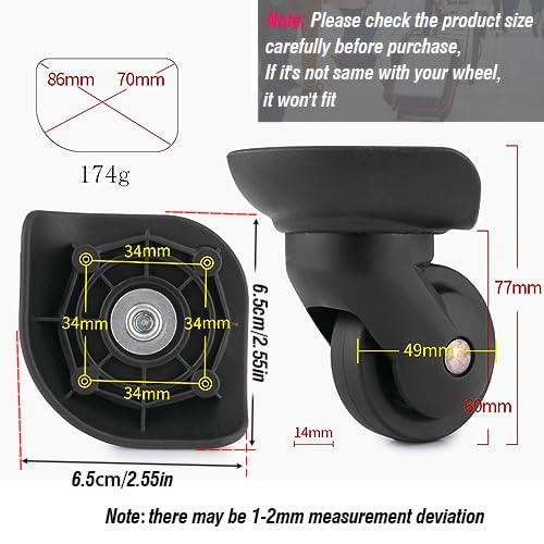 Zoofen Luggage Wheels Replacement Black Suitcase Wheels Replacement Suitcase Caster Wheels with 4 Screw Holes (Z-293)2