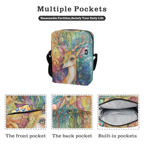 mens messenger bag Crossbody Small Bag For Women Woman Shoulder Handbags Adjustable Strap for outdoor sports outdoor sports- Colorful Deer2