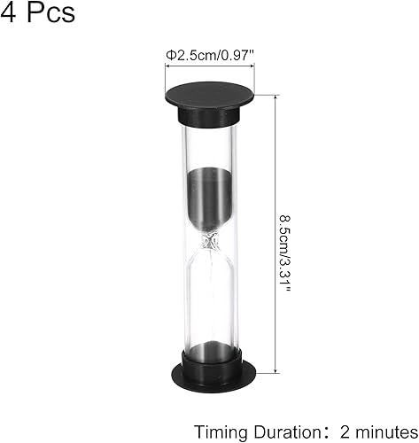 Miniatura 2 de PATIKIL Temporizador de arena de 2 minutos, 4 piezas de reloj de arena pequeño con cubierta de plástico, vidrio de arena de cuenta regresiva para