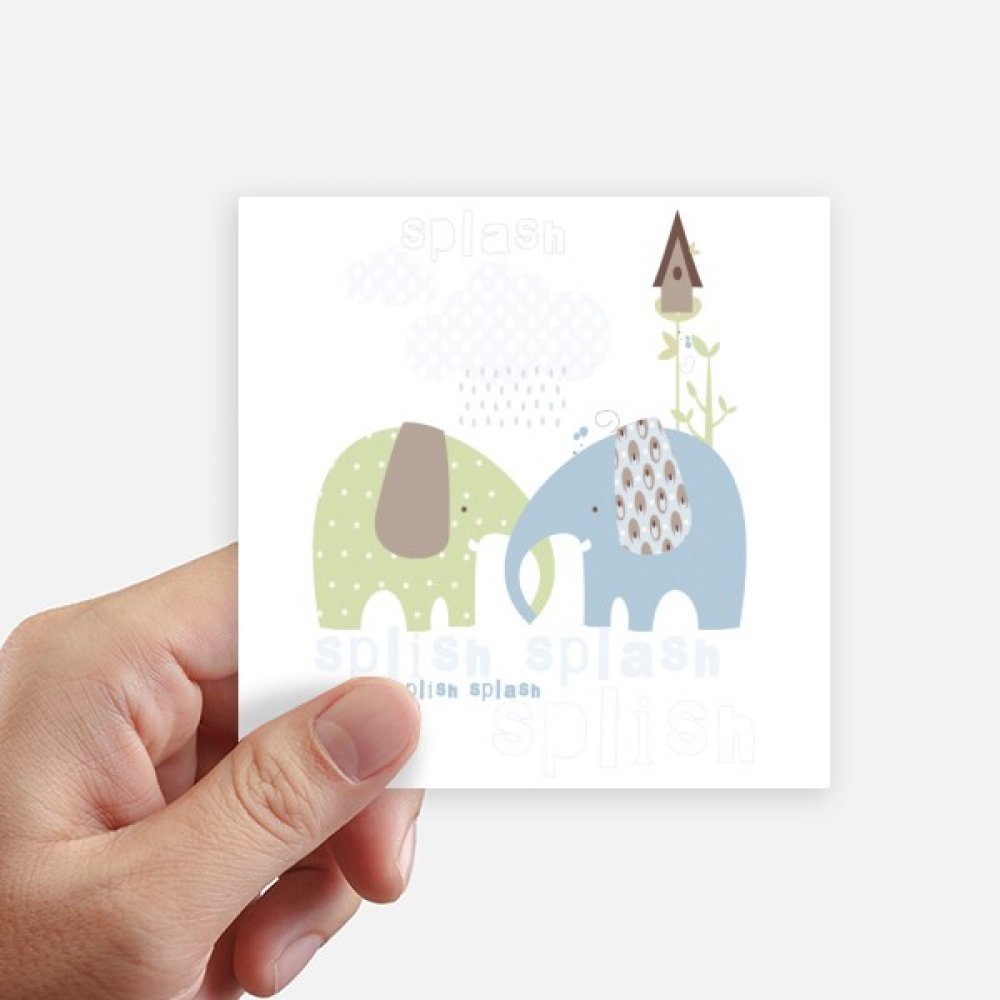 Autocollant carré 10 cm motif éléphant bleu pluie pour décoration murale et stickers pc
