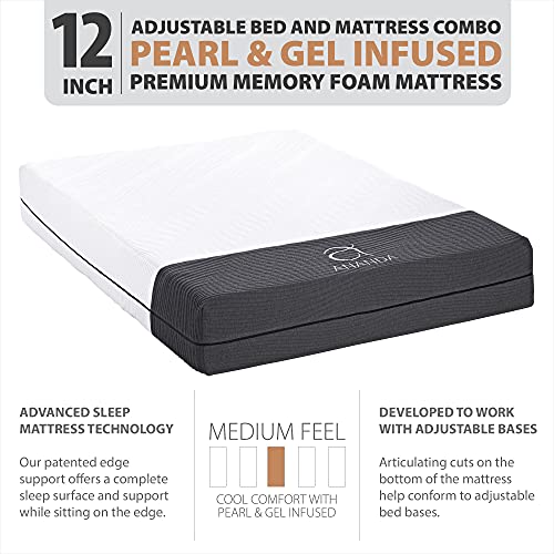 Blissful Nights Ananda 12" Pearl And Cool Gel Infused Memory Foam Mattress With Premium Adjustable Bed Frame Combo, Head Tilt, Massage, Usb, Zero Gravity,Anti-Snore … (Split King) #TOP1