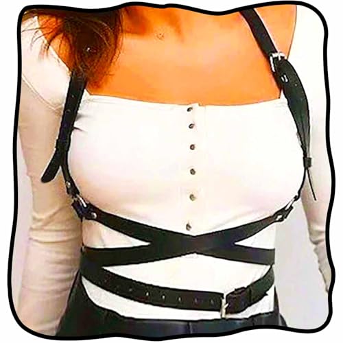 Fstrend Harness Waist Belt Leather Black Body Chain Chest Punk Costume Body Accessory for Women