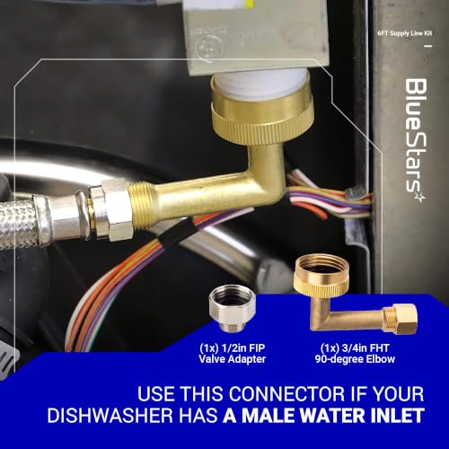 Image of BlueStars Dishwasher Installation Kit, 6-Feet Supply Line with 3 /8 inch x 3 /8 inch Compression, 6-Feet 3-Prong Power Cord, Elbow Connectors & Adapters - Braided Stainless Steel Dishwasher Connector