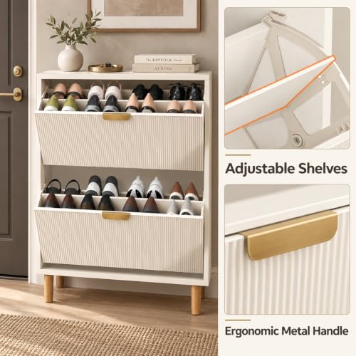 Shoe Cabinet Storage with 2 Flip Drawers, White - Image 3