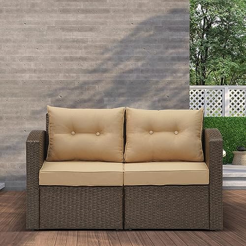 Maxxprime UH010BR-HN-HS-VC Patio Loveseat, 2 Piece Wicker Outdoor Sectional Couch thumb #1