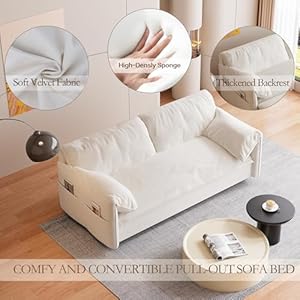 Gnixuu 638 queen pull out sofa bed velvet convertible sleeper sofa couch with side storage comfy cloud futon bed pull out couch for living room apartment small spacebeige  urban country home decor