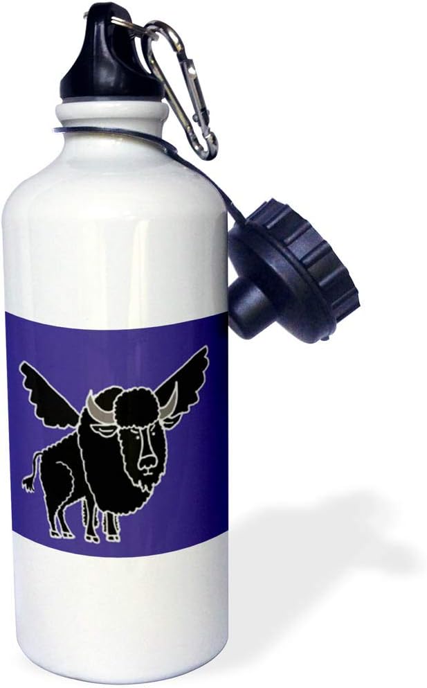 3dRose Funny Black Buffalo with Wings-Sports Water Bottle, 21oz , Multicolored