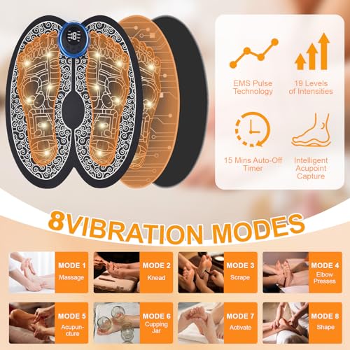 Masajeador de pies EMS actualizado 2025, estimula la circulación y alivia el dolor muscular, masajeador eléctrico de pies con 8 modos y 19 intensidades, con control remoto - imagen 4