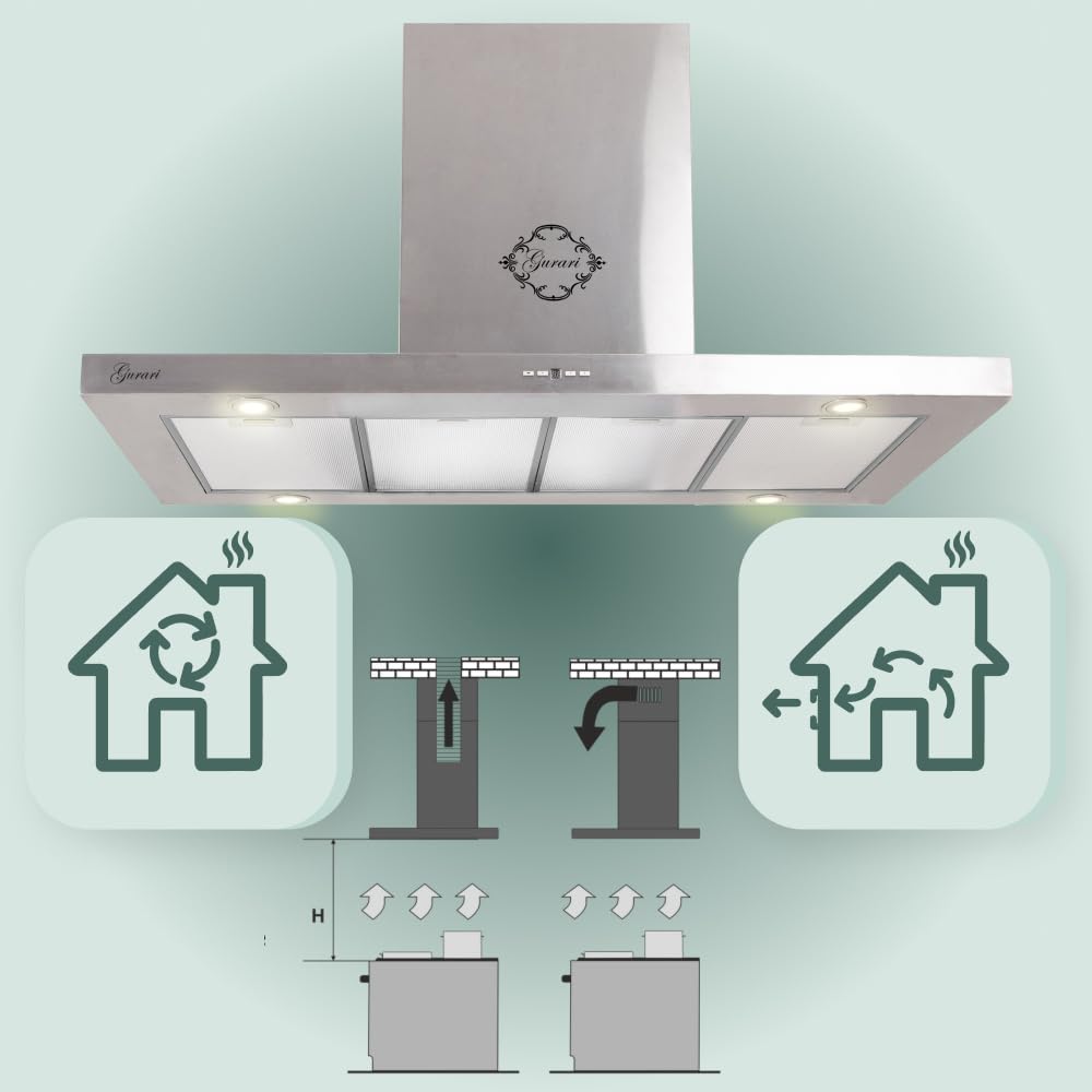 GURARI Inselhaube GCH I 431 120 IS PRIME Dunstabzugshaube 120 cm Edelstahl Abluft/Umluft 1000 m³/h