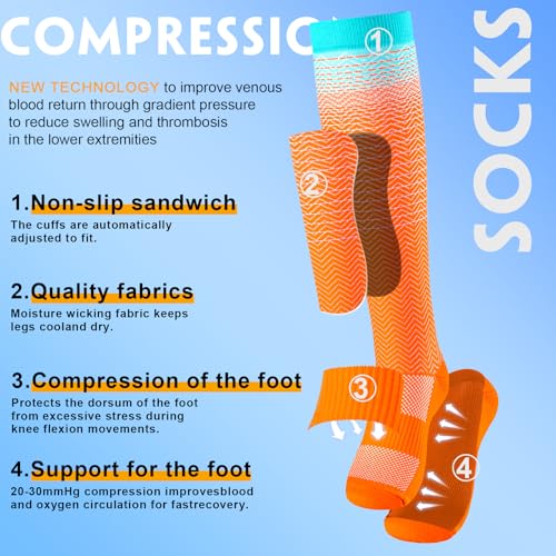 Image of cerpite Compression Socks for Women & Men 6 Pairs Knee High Compression Socks 20-30 mmhg Best for Running,Nurse,Travel