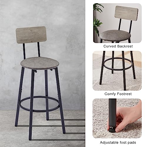 Ogaol Bar Table And Chair Sets For 2, 3-Piece Bar Table &Pu Leather Bar Stools W/Backrest & Adjustable Feet, Counter Height Table And Chairs For Small Space, Kitchen,Living Room (Grey, 23.6" S) #TOP4