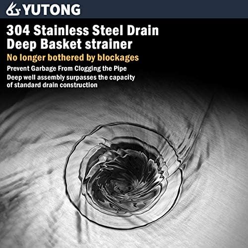Yutong 31" x 20" Top-Mount/Drop in SS304 Stainless Steel Kitchen Black Sink Single Bowl with Black Strainer - 5