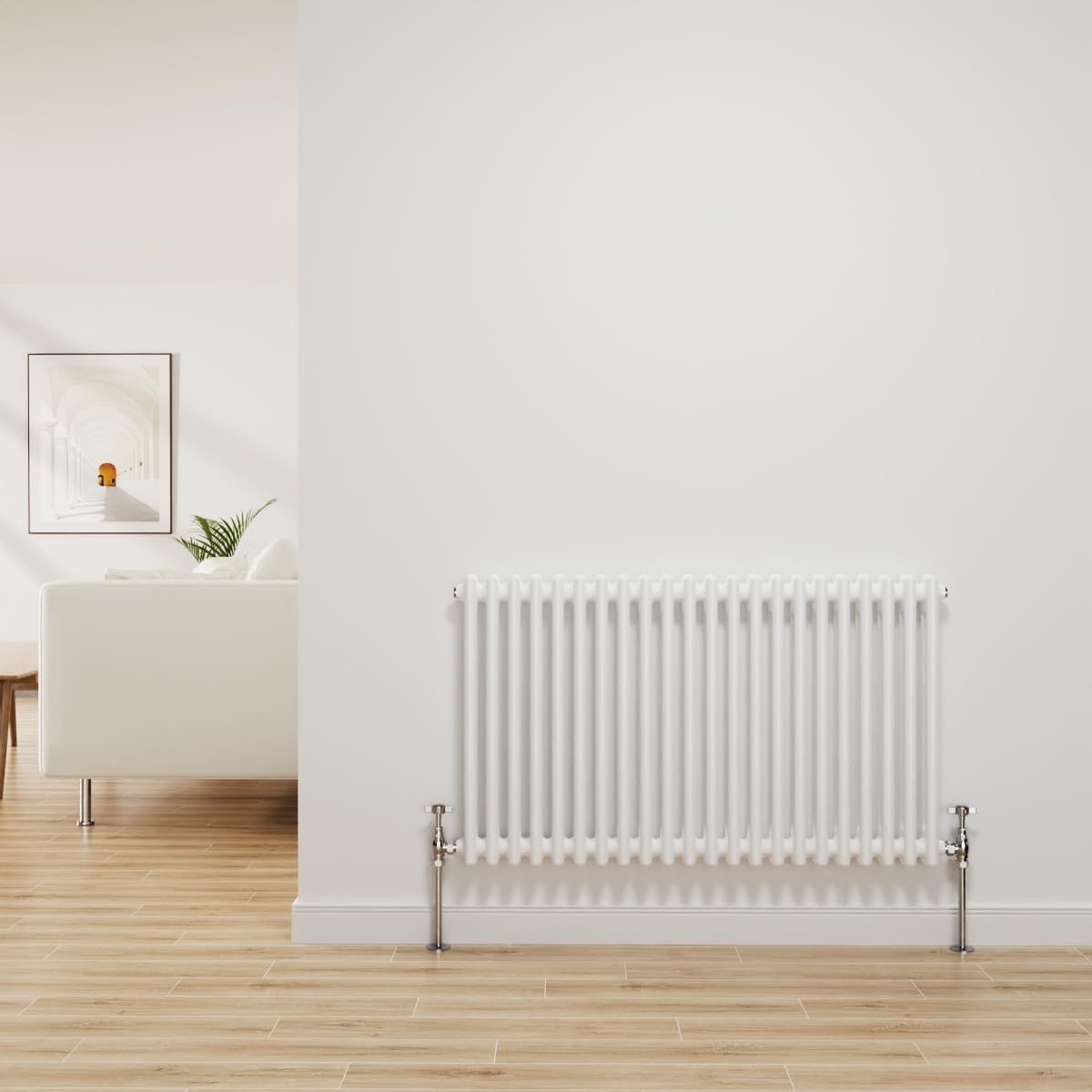 NRG Traditional Radiator Gloss White Cast Iron 2 Column Horizontal Central Heating Bathroom Radiators 600x1010mm