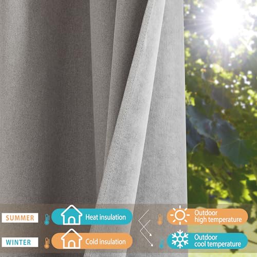 Image of NICETOWN 100% Absolutely Blackout Faux Linen Curtains with Thermal Insulated White Liner, 52 inch W, 2 PCs, Light Grey, 90 inch Long Drapes Sweep The Floor Decorative Keep Privacy Panels for Living Room /Villa