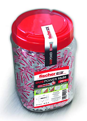 fischer 557385 Wanddübel 10x50 Beton Dose Eimer mit 10 x 50 Duopower (200 Stück) Grau/Rot 10x50/200 uds
