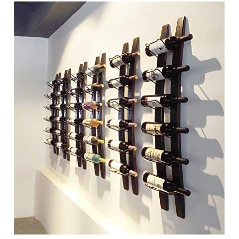 DCIGNA Wall Mounted Wine Rack, Barrel Stave Wine Rack, Imported Pine Wood and Metal Wine Bottle Holder Rack - 6 Bottles 40x7.6inch (Red Wine Color) Cover