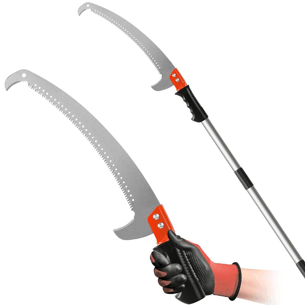 HASTHIP® Manual Pruning Saw 9.8ft Adjustable Stainless Steel Pole Saw with Curved Hooked Blade Branch Trimmer for High Thick Branches Cutting and Tree Limb Trimming Tool-image-2