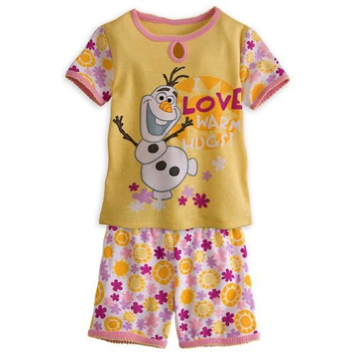 Disney Store Frozen Olaf Snowman Sleep Set Pajamas: Girls Size Medium 7 Yellow