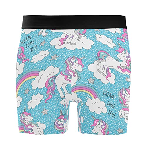 Calzoncillos para hombre elásticos de unicornio azul y nubes ideales para el descanso en casa