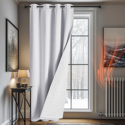 Deconovo Vorhang Winter Dicke Gardinen mit Ösen Doppellagig Fenstersvorhang Vorhänge Wärmeisolierend Kälteschutz Thermo Türvorhang Haustür, 214x132(HöhexBreite), Silber Grau, 1 Stück
