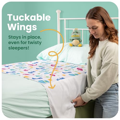 Image of IMPROVIA Pee Pads for Kids - Bed wetting Pads for Kids Potty Training Bed mats for Toddlers Waterproof Reuseable Washable Absorbent, Non Slip - Dino Design - Twin Size 34 inchx36