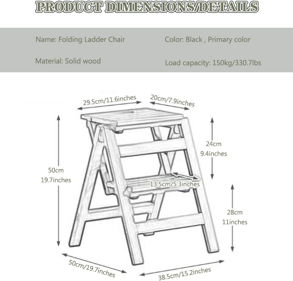 Multi-Layer Portable Folding Wooden Step Stool - Versatile Ladder & Dining Chair Ideal for Office Home & Planter Use Compact Black Design (Size: 50 x 50 x 38.5 cm)