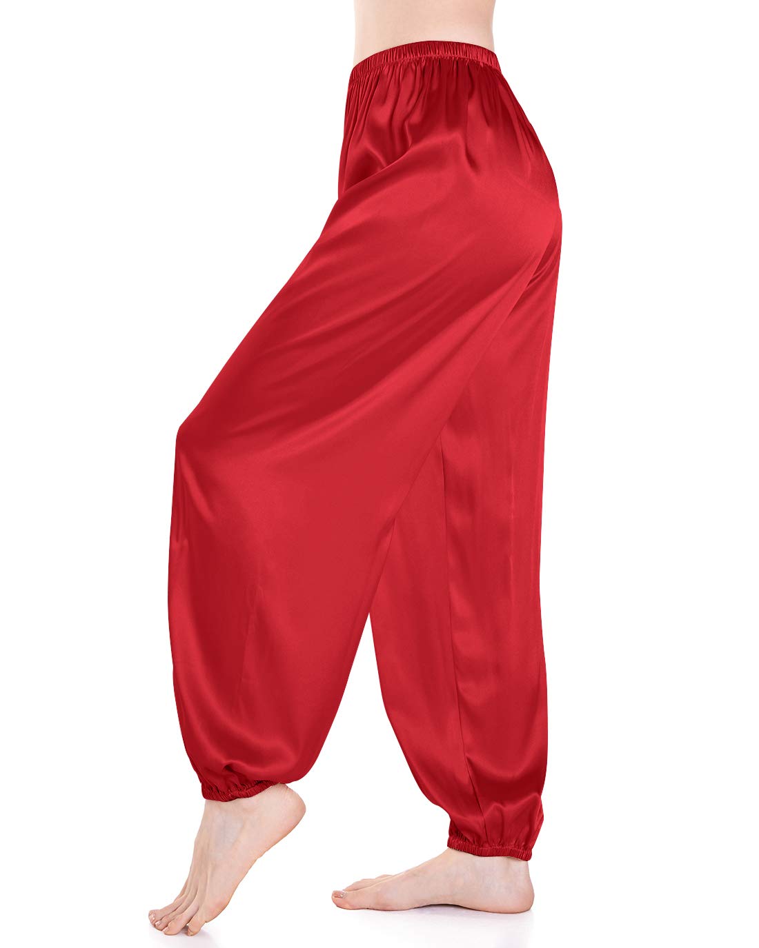Wantschun Women's Wine Red Pajama Pants Satin Silk Lounge Pants Yoga Pants Soft Casual Loose Elastic Waist Sleep Pajama Bottoms Small