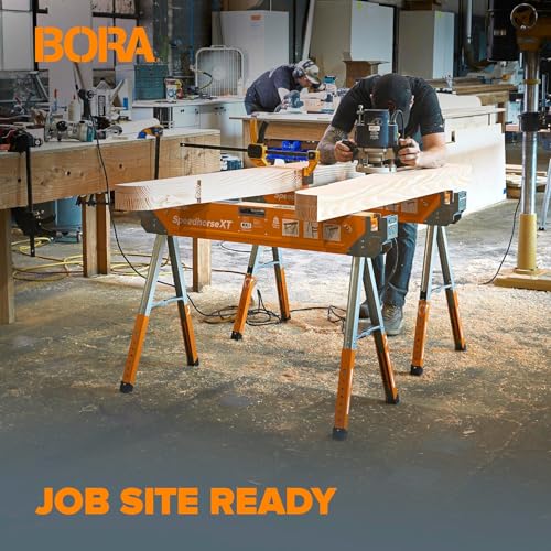 Bora Portamate Speedhorse XT Sawhorse Pair- Two pack, 30-36 inch height adjustable Legs, Metal Top for 2x4, Heavy Duty Pro Bench Saw Horse for Contractors, Carpenters - PM-4550T,Orange - Image 9