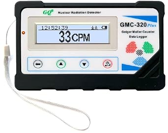 Bundle of 1 GQ GMC-320 Plus Geiger Counter Nuclear Radiation Detector USA Product Beta Gamma X-ray Dosimeter Radiation Monitor Meter with Black case and United Nuclear Geiger Counter Test Card